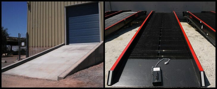 concrete loading dock ramp vs yard ramp | concrete forklift ramp vs ours